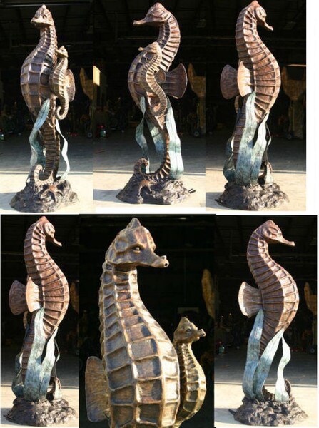 Life Size Bronze Sea Horse with baby water fountain